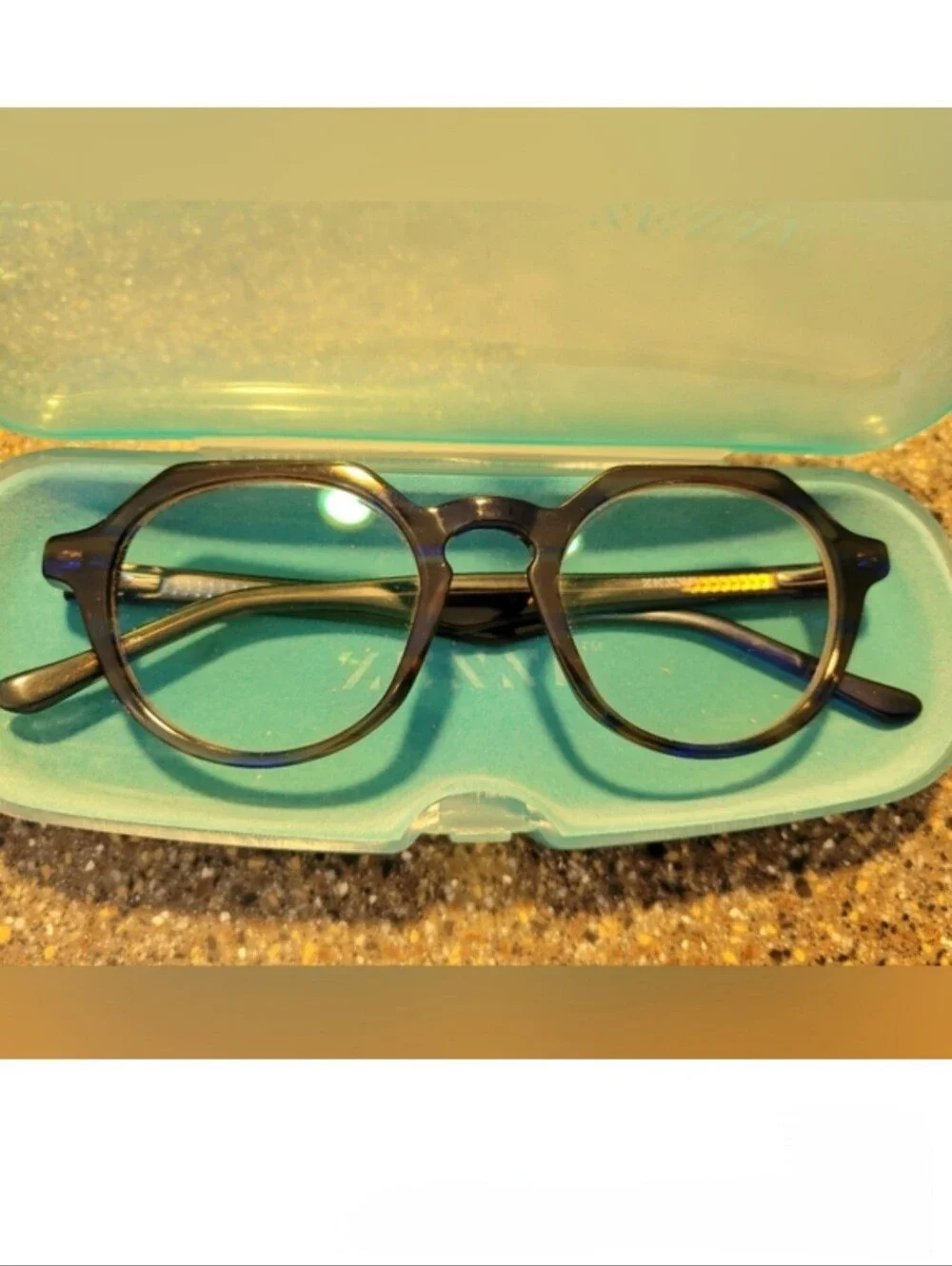 Zenni Premium Acetate Geometric Frames (4429839) + Case - Navy & Amber Tortoise